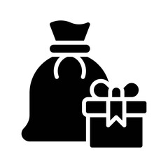 gift box related gift box with ribbon, bow and sack vector in solid design,