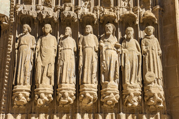 Fototapeta na wymiar Sculptures of the Gothic Cathedral of Huesca, Aragon, Spain