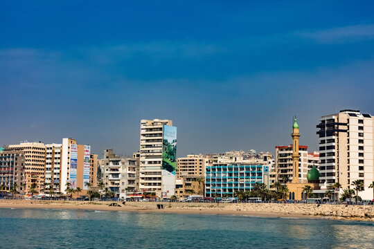 Saida,Lebanon- April 27 ,2017 : Sidon skyline cityscape waterfront in South Lebanon Middle east
