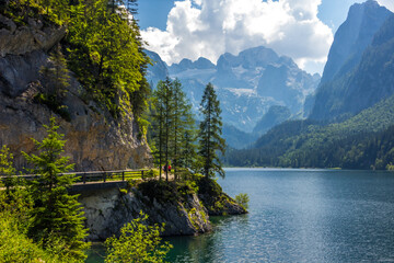 sunny day at the Vorderer Gosausee lake in the Austrian Alps