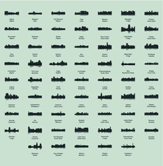 Set of 60 City Silhouettes from Africa ( Fez, Lusaka, East London, Lome, Togo, Kigali, Port Harcourt, Zanzibar, Meknes, Khartoum, Tunis, Marrakech, Morocco, South Africa, Johannesburg )