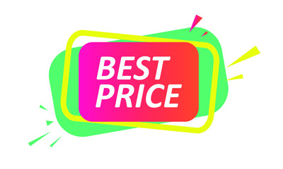 Bright banner best price for sale and promotion. Red label with green and yellow elements.