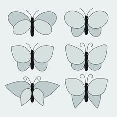Set of simple silhouettes of butterflies.