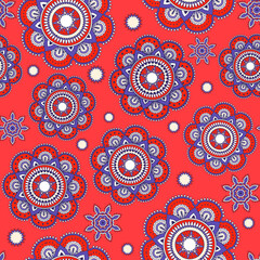 Seamless ornamental oriental pattern with mandala. Laced decorative background with floral and geometric ornament.