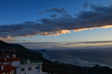 Beautiful sunset sky over western Skopelos, Sporades islands, Greece