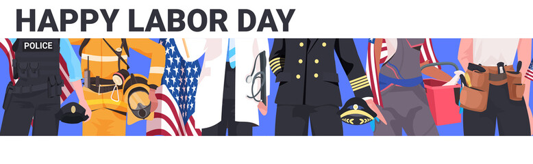 mix race people of different occupations standing together labor day celebration concept horizontal vector illustration