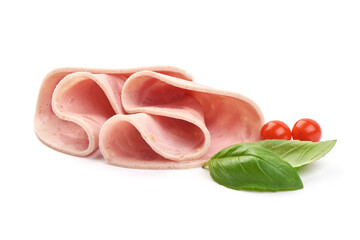 Boiled ham slices, isolated on white background