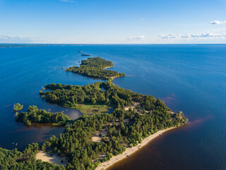 Aerial view from drone of  Volga river island called 