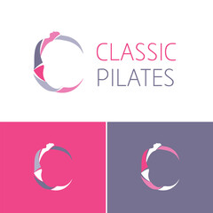 Gymnast girl silhouette. C letter icon. Logo for pilates studio, fitness club or yoga center 