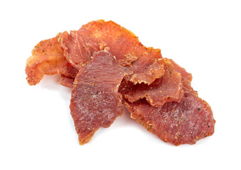 Spicy dry-cured meat isolated on a white background.