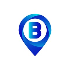 Pin location b letter logo. Location, Map, Pin, Hotel Blue gradient logo