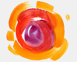 Bright orange and purple round brush stroke. Drawing created in ink sketch handmade technique. Circle doodle.