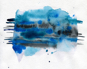 Abstract blue and black watercolor background - 378195777