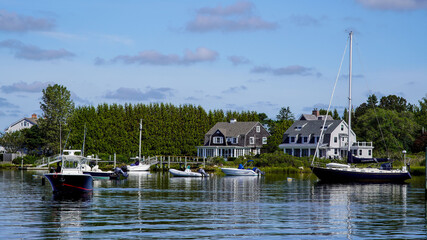 Fototapeta na wymiar boats in the harbor in New England