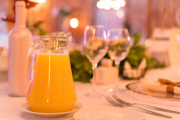 on the festive table in white decor