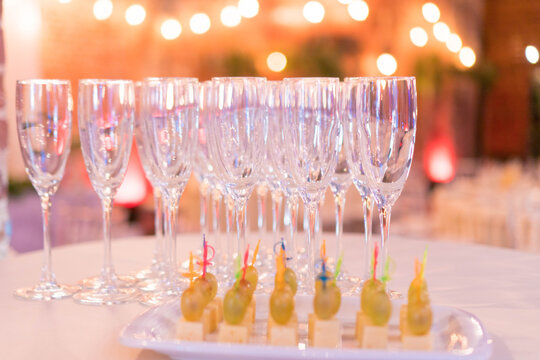 wine glasses and tapos, festive table