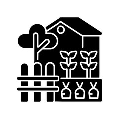 Backyard garden black glyph icon. Urban farming at home yard. Agriculture for hobby. Cultivate plants. Grow vegetables in house terrace. Silhouette symbol on white space. Vector isolated illustration