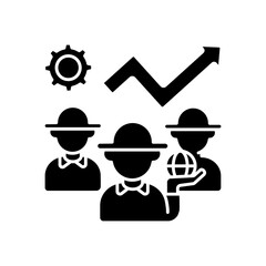 Cultural development black glyph icon. Agricultural improvement. Horticulture business. Biotechnology solution for farmer market. Silhouette symbol on white space. Vector isolated illustration