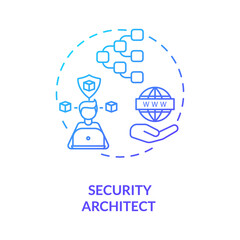 Fototapeta na wymiar Security architect concept icon. Testing security systems. Cybersecurity career idea thin line illustration. Network security process. IT department. Vector isolated outline RGB color drawing