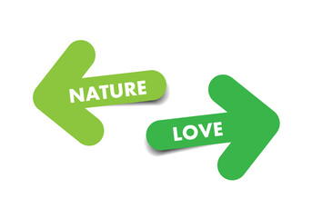 Love and nature two color arrows with shadow on white background