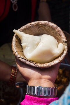 Asian street food closeup - yomari dumpling