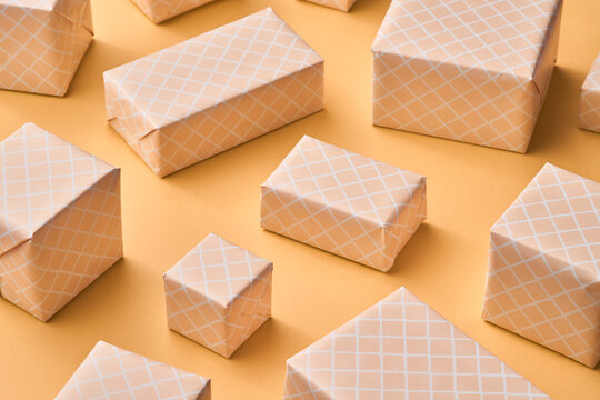 Gift boxes in checkered paper