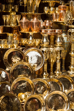 Copper and steel dishware on local market