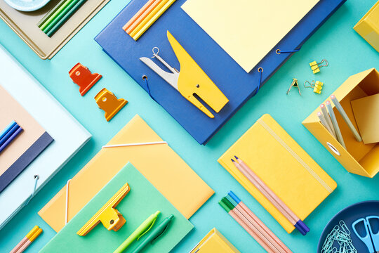 Set of colorful stationery and drawing supplies
