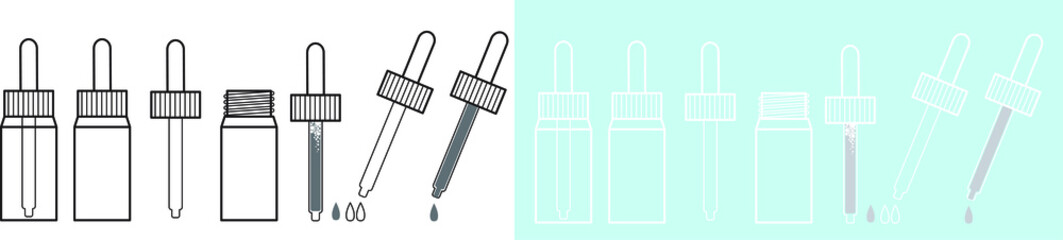 Beauty cosmetics shop. Vector set of icons. Cap, bottle, tube for cosmetic liquid. Skin body care. Outlined signes for shop design, social media stories.
