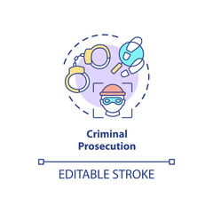 Criminal prosecution concept icon. Digital verefication system. Crime stopping future technologies idea thin line illustration. Vector isolated outline RGB color drawing. Editable stroke