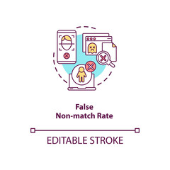 False non-match rate concept icon. Person identification failure. Database error. Verification troubles ideas idea thin line illustration. Vector isolated outline RGB color drawing. Editable stroke