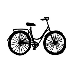 Vector hand drawn city bike in flat style. Silhouette bicycle with step-through frame on white background.