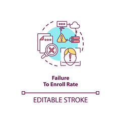 Failure to enroll rate concept icon. Invalid input data into database. Biometric system troubles ideas idea thin line illustration. Vector isolated outline RGB color drawing. Editable stroke