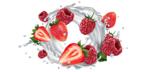 Strawberries and raspberries and a splash of milk or yogurt.
