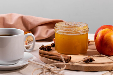 a ceramic cup of coffee and honey treats
