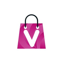 Abstract letter v with shopping bag. Abstract shopping logo. Online shop logo. letter shopping logo.Shopping bag