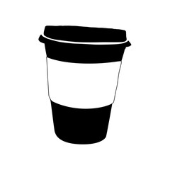 Vector coffee cup. Silhouette Disposable or reusable coffee mug to go. Doodle flat illustration.