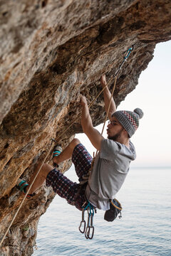 Rock climbing an overhang