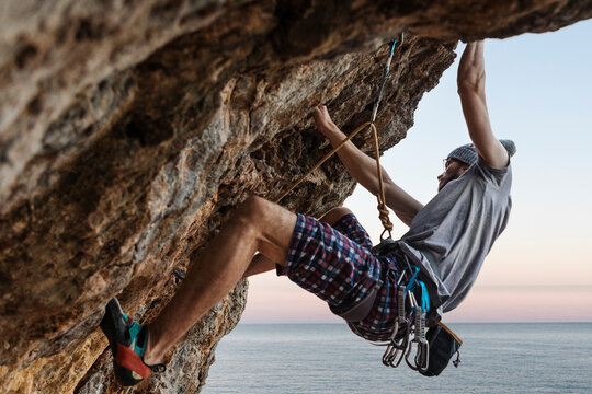 Rock climbing an overhang