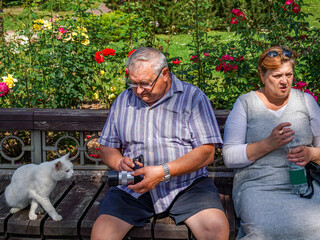 Mature couple walking in a city Park
