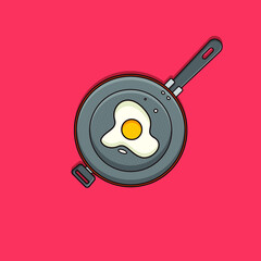 A vectorized frying pan with an egg in pastel colors. Vector icon. Food and gastronomy.
