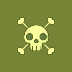 A skull with a very friendly flat design and a heart nose. Pirate flag in vector.