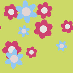 Fototapeta na wymiar Cartoon Flowers Seamless Vector Pattern - Repeating ornament for textile, wraping paper, fashion etc.