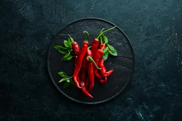 Keuken spatwand met foto Red hot chili peppers. Top view. Free space for your text. © Yaruniv-Studio