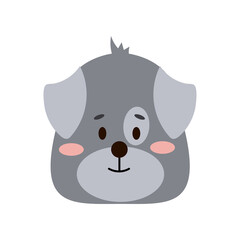 Cute grey dog puppy head icon isolated on white background.