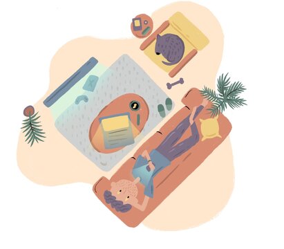 Man laying in couch using a mobile phone