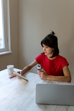 Podcast streaming young woman work from home