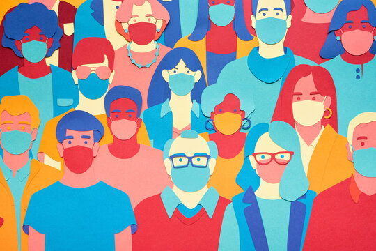 Crowd in medical masks during epidemic