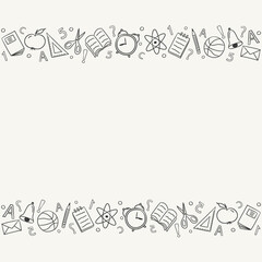 Concept of school frame with funny doodles. Vector