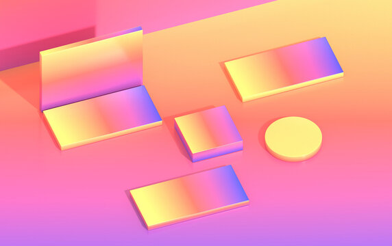 3d pedestal for demonstration of goods in isometric, gradient colors, render